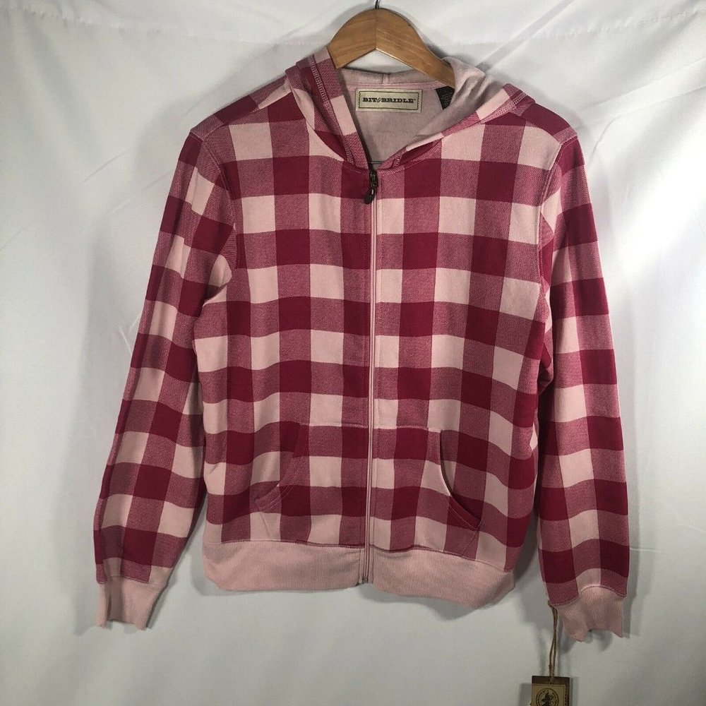 Bit & Bridle pink checkered fleece Jacket Hoodie S